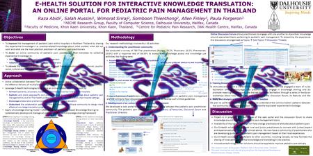 E-HEALTH SOLUTION FOR INTERACTIVE KNOWLEDGE TRANSLATION: AN ONLINE PORTAL FOR PEDIATRIC PAIN MANAGEMENT IN THAILAND Raza Abidi 1, Salah Hussini 1, Wimorat.