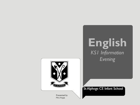 Presented by Mrs Hope St Alphege CE Infant School English KS1 Information Evening.