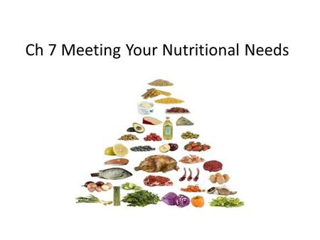 Ch 7 Meeting Your Nutritional Needs. RDA? Recommended Dietary Allowances – What you need to eat that will meet the needs of almost all healthy people.
