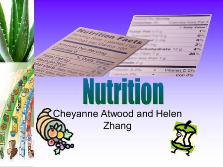 Cheyanne Atwood and Helen Zhang Sugars-provide body with energy Provides half of body’s energy Sources: –Grains, pasta, candy, fruits etc. 2 types –Simple(sugar)