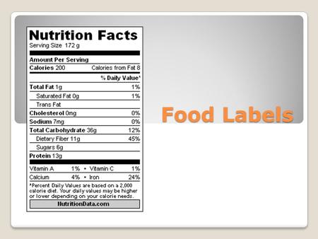 Food Labels. Nutrition Facts Labels The FDA requires any food sold in a package to include a Nutrition Facts label This partial label shows the serving.