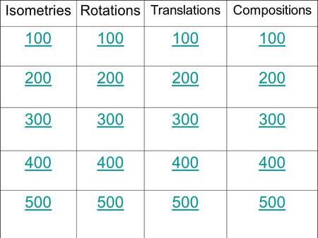 IsometriesRotations TranslationsCompositions 100 200 300 400 500.
