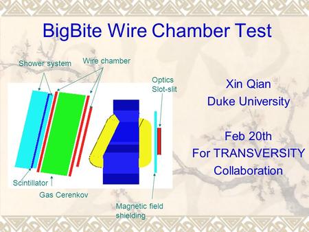 BigBite Wire Chamber Test Xin Qian Duke University Feb 20th For TRANSVERSITY Collaboration Wire chamber Gas Cerenkov Shower system Scintillator Magnetic.