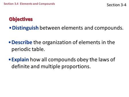 Distinguish between elements and compounds.