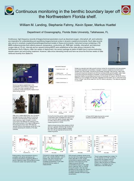 Continuous monitoring in the benthic boundary layer off the Northwestern Florida shelf. William M. Landing, Stephanie Fahrny, Kevin Speer, Markus Huettel.