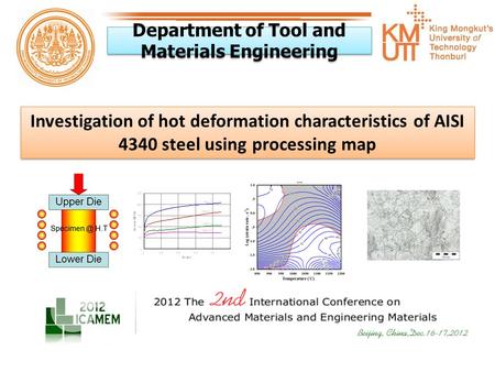 Department of Tool and Materials Engineering Investigation of hot deformation characteristics of AISI 4340 steel using processing map.