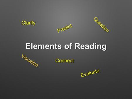Elements of Reading Question Clarify Predict Visualize Connect