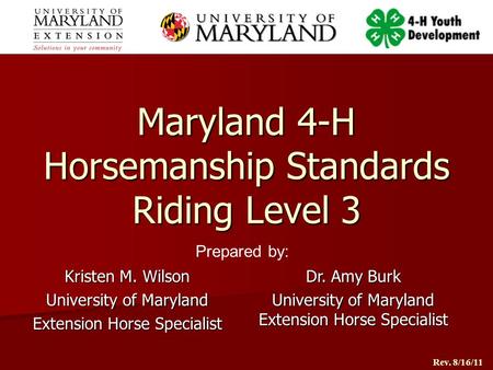 Maryland 4-H Horsemanship Standards Riding Level 3