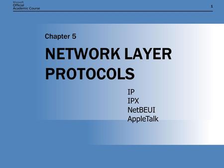 11 NETWORK LAYER PROTOCOLS Chapter 5 IP IPX NetBEUI AppleTalk.