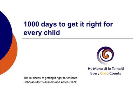 1000 days to get it right for every child The business of getting it right for children Deborah Morris-Travers and Anton Blank.