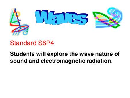 Standard S8P4 Students will explore the wave nature of sound and electromagnetic radiation.