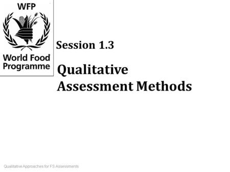 Qualitative Assessment Methods Session 1.3 Qualitative Approaches for FS Assessments.