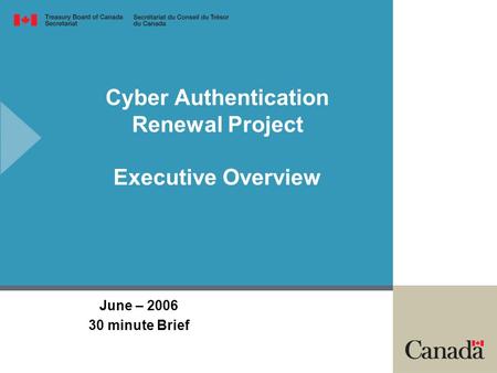 Cyber Authentication Renewal Project Executive Overview June – 2006 30 minute Brief.