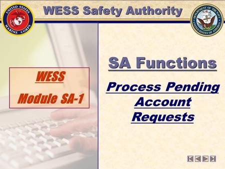 WESS Safety Authority WESS Module SA-1 SA Functions Process Pending Account Requests.