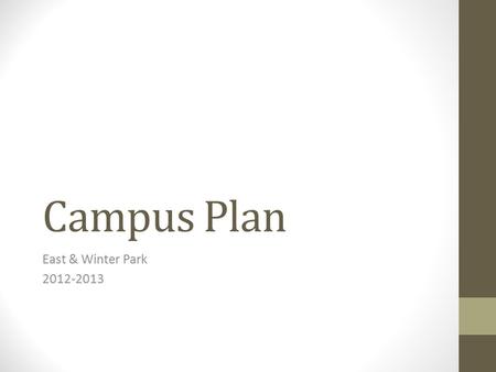 Campus Plan East & Winter Park 2012-2013. Mission Statement East Campus values innovation, creativity and achievement. This Campus Plan provides the initial.