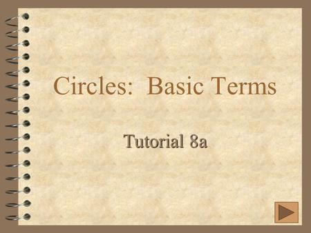 Circles: Basic Terms Tutorial 8a. Parts of a Circle  A circle is the set of all points in a plane equidistant from a given point.  Name a circle by.