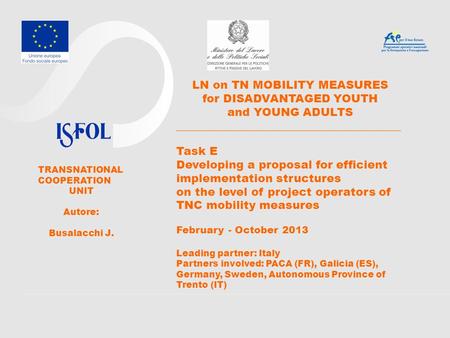LN on TN MOBILITY MEASURES for DISADVANTAGED YOUTH and YOUNG ADULTS ________________________________________ Task E Developing a proposal for efficient.