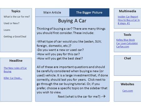 Buying A Car Topics Main Article The Bigger Picture Multimedia