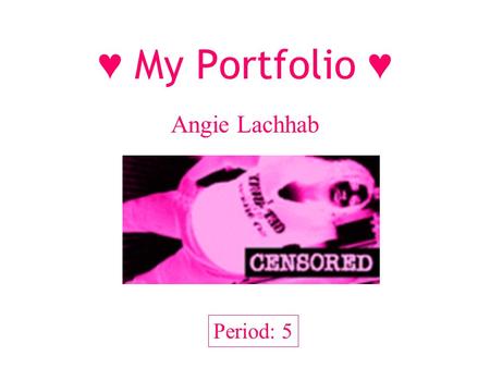 ♥ My Portfolio ♥ Angie Lachhab Period: 5. Pin Hole Camera This type of camera we used was our intro to photography. We used an oatmeal box as the camera,