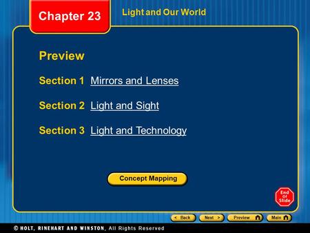 Chapter 23 Preview Section 1 Mirrors and Lenses