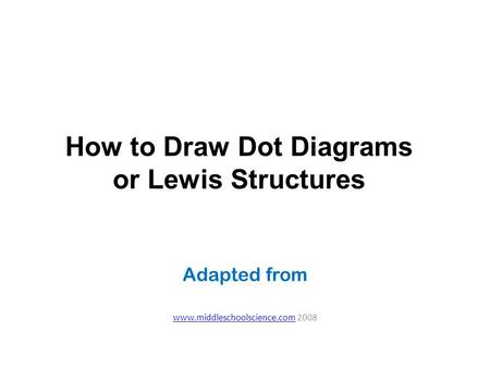 Adapted from www.middleschoolscience.comwww.middleschoolscience.com 2008 How to Draw Dot Diagrams or Lewis Structures.