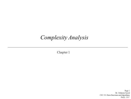 Complexity Analysis Chapter 1.