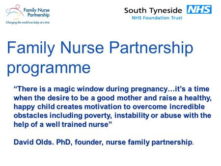 Family Nurse Partnership programme “There is a magic window during pregnancy…it’s a time when the desire to be a good mother and raise a healthy, happy.