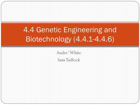 Andre’ White Sam Tadlock 4.4 Genetic Engineering and Biotechnology (4.4.1-4.4.6)