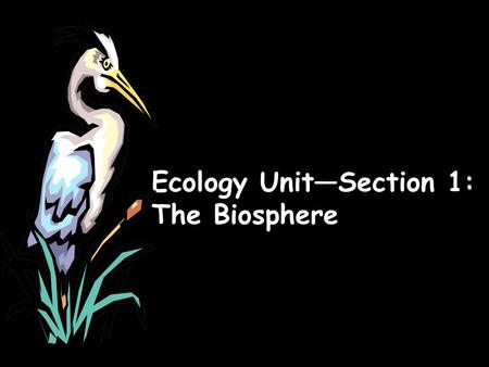 Ecology Unit—Section 1: The Biosphere. What is ecology? Ecology- the scientific study of interactions between organisms and their environments, focusing.