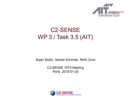 C2-SENSE WP 3 / Task 3.5 (AIT) Bojan Božić, Gerald Schimak, Refiz Duro C2-SENSE WP3 Meeting Paris. 2015-01-20.