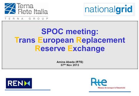 SPOC meeting: Trans European Replacement Reserve Exchange Amine Abada (RTE) 07 th Nov 2013.