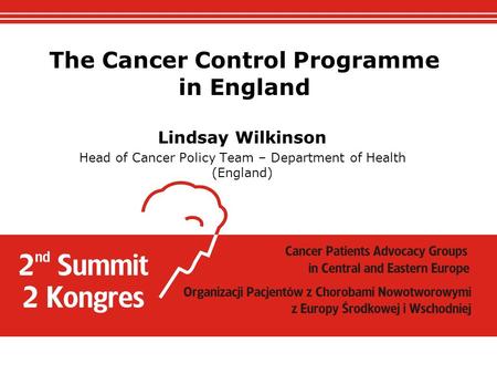 The Cancer Control Programme in England Lindsay Wilkinson Head of Cancer Policy Team – Department of Health (England)