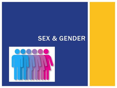 SEX & GENDER.  Sex  Largely defined in biological terms  Male – Female  Gender  Largely defined in social/cultural terms  Masculine – Feminine “Being.