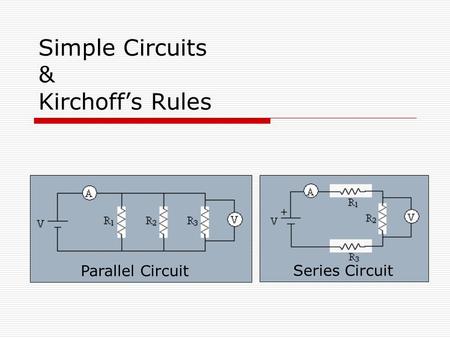 Simple Circuits & Kirchoff’s Rules Parallel CircuitSeries Circuit.