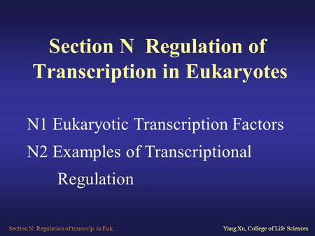 Section N Regulation of Transcription in Eukaryotes