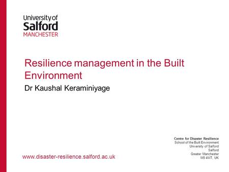 Resilience management in the Built Environment