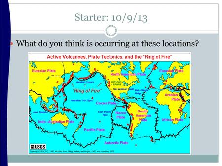 Starter: 10/9/13 What do you think is occurring at these locations?