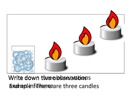 1 2 3 Write down three observations and an inference Write down two observations Example : There are three candles.