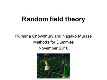 Random field theory Rumana Chowdhury and Nagako Murase Methods for Dummies November 2010.