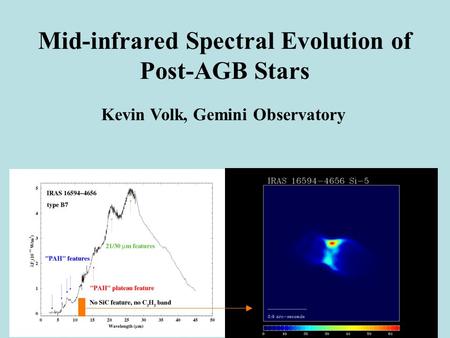 Mid-infrared Spectral Evolution of Post-AGB Stars Kevin Volk, Gemini Observatory.