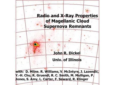 Radio and X-Ray Properties of Magellanic Cloud Supernova Remnants John R. Dickel Univ. of Illinois with: D. Milne. R. Williams, V. McIntyre, J. Lazendic,