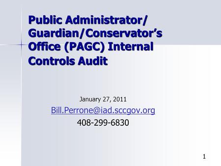 1 Public Administrator/ Guardian/Conservator’s Office (PAGC) Internal Controls Audit Public Administrator/ Guardian/Conservator’s Office (PAGC) Internal.