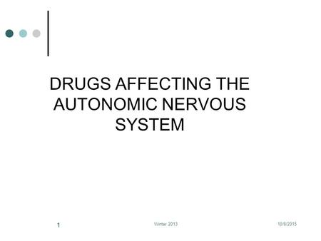 DRUGS AFFECTING THE AUTONOMIC NERVOUS SYSTEM 10/8/2015Winter 2013 11.