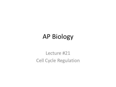 Lecture #21 Cell Cycle Regulation