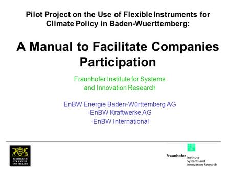 Pilot Project on the Use of Flexible Instruments for Climate Policy in Baden-Wuerttemberg: A Manual to Facilitate Companies Participation Fraunhofer Institute.