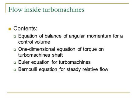 Flow inside turbomachines