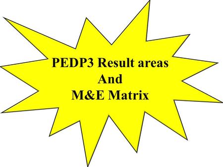 PEDP3 Result areas And M&E Matrix. PEDP3 Results areas KPIs PSQLs DLIs M&E Matrix Implementation processes and Responsibilities.