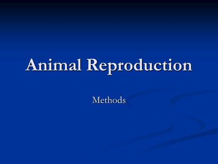 Animal Reproduction Methods. Methods 1. Live Cover 1. Live Cover 2. Artificial Insemination 2. Artificial Insemination 3. Embryo transplant 3. Embryo.