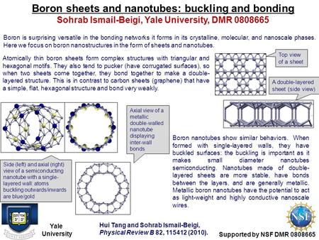 Supported by NSF DMR 0808665 Yale University Creating new devices using oxide materials Boron is surprising versatile in the bonding networks it forms.