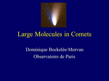 Large Molecules in Comets Dominique Bockelée-Morvan Observatoire de Paris.